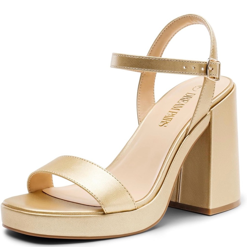 Elegant Gold Women's Block Heel Sandals
